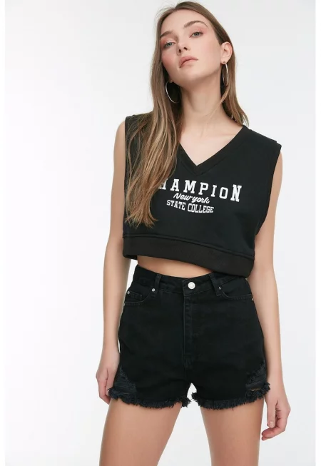 Дънков къс панталон с рипс