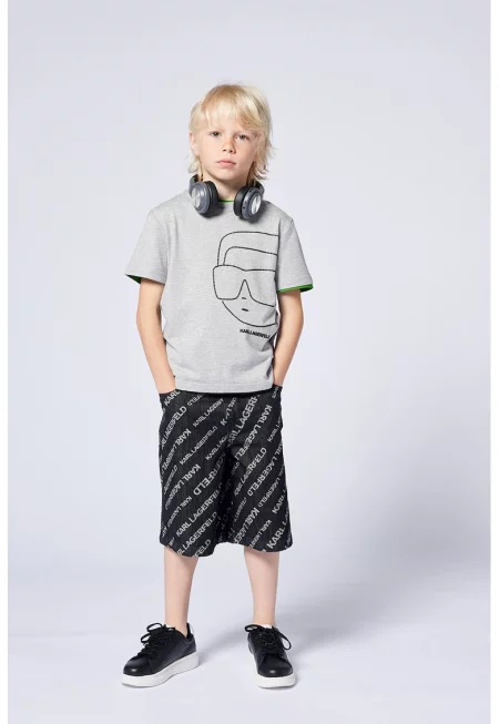 Дънкови бермуди с лого - Сив/Избеляло черно