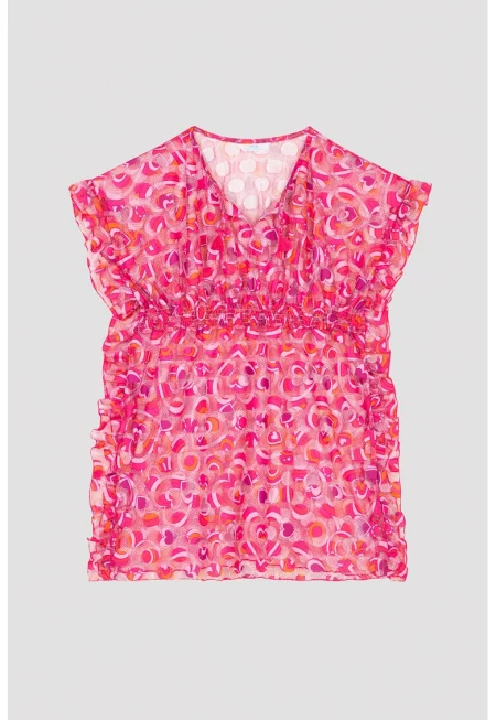 Десенирана рокля с дипли - Фуксия