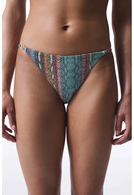 Долнище на бикини с екзотичен десен - Жълт/Тюркоаз/Розово