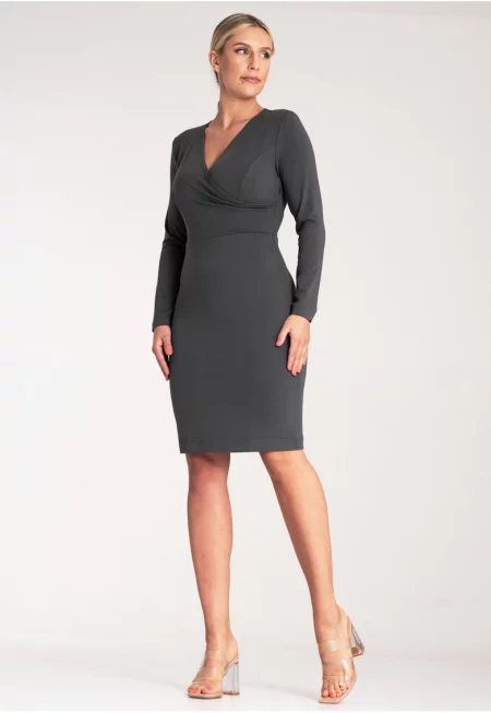 Елегантна - семпла - сива - вталена рокля от вискоза