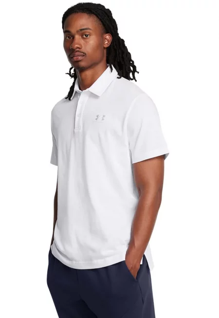 Фитнес тениска с яка и лого - Бял