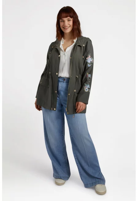 Флорално яке с връзка - Каки/Ледено синьо