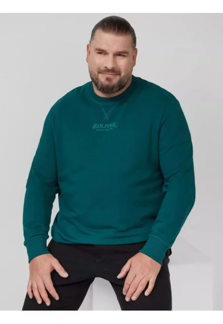 Големи размери Мъжка блуза големи размери с кръгло деколте - лого - Regular Fit - Тъмнозелен