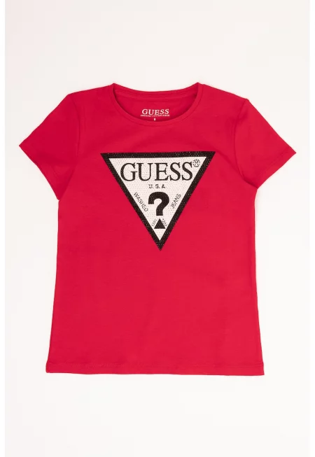 Guess - Тениска с лого и декоративни камъни