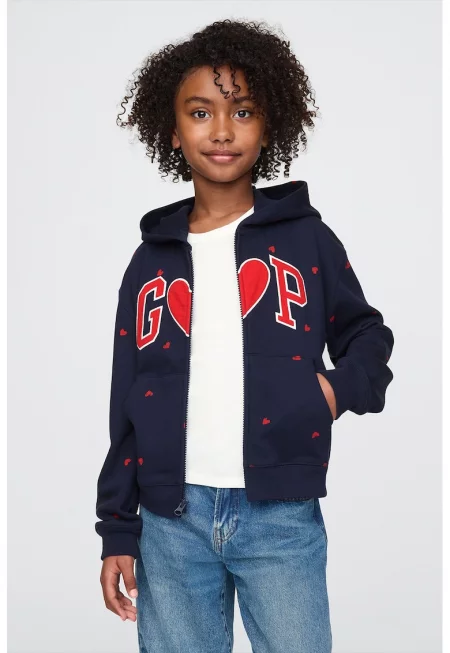 Худи с десен и лого - Червен/Тъмносин