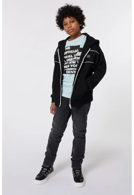 Худи с цип и паднали ръкави - Бял/Черен