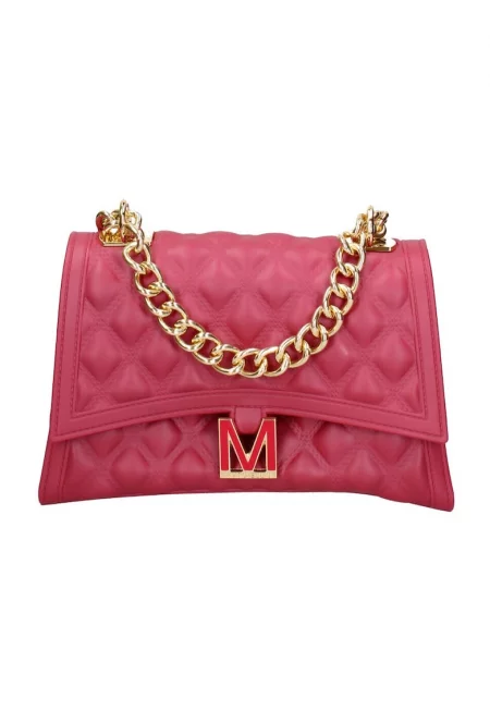 Капитонирана чанта през рамо с капаче - Червен/Златист