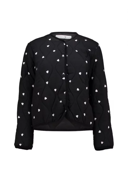 Капитонирано яке с шарка на сърца - Избеляло черно/Мръснобял