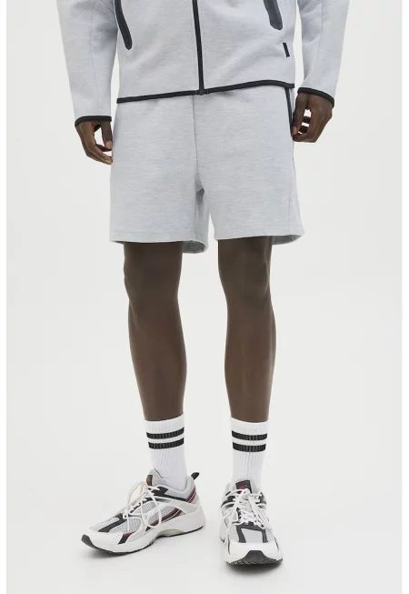 Къс панталон с връзка и джобове с цип - Светлосив меланж