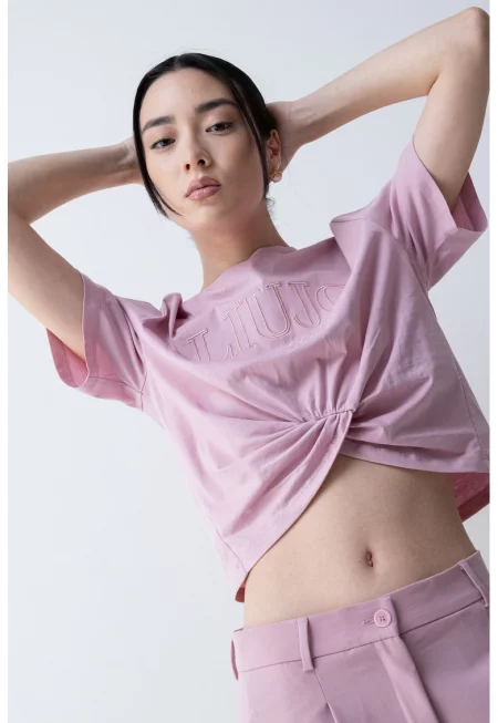 Къса тениска с лого - Светлорозов