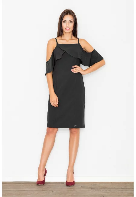 Коктейлна рокля  черна - полиестер