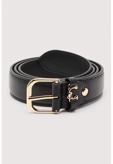 Кожен колан с метална тока - Черен