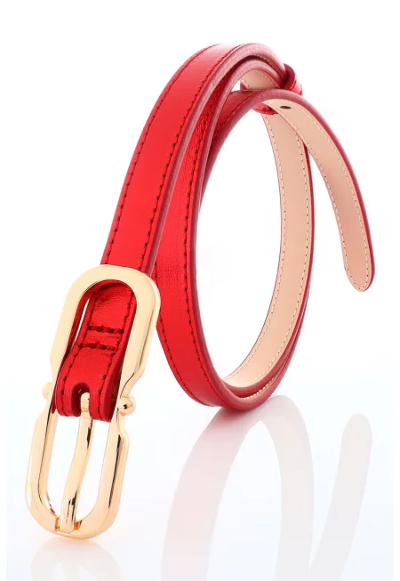 Кожен колан с овална тока - Червен