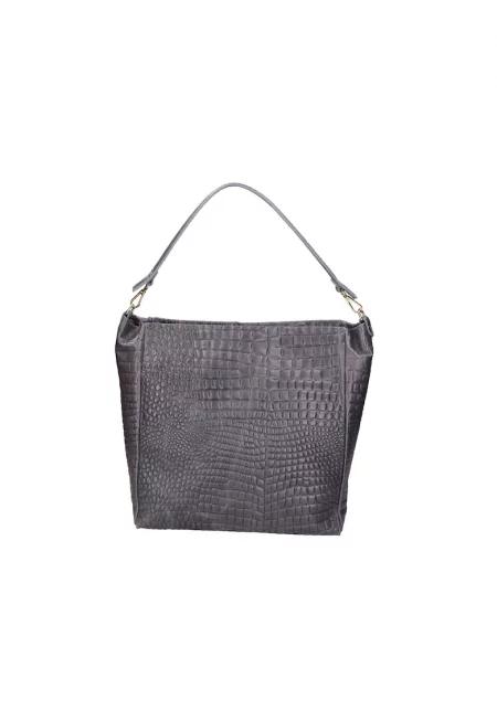 Кожена чанта 24149 с шагрен - Tъмносив