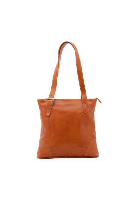 Кожена чанта през рамо с дълги презрамки - Коняк кафяв