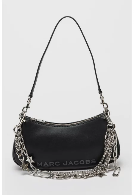 Кожена чанта през рамо с отделяща се верижка - Избеляло черно