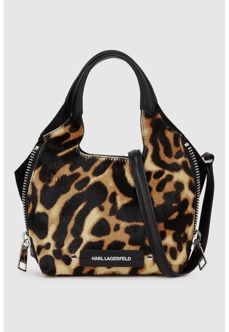 Кожена чанта с десен - Черен/Камел