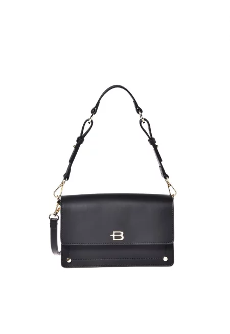 Кожена чанта за рамо с лого - Черен