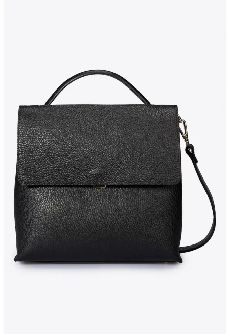 Кожена чанта за рамо с релеф - Черен