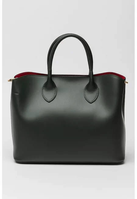 Кожена чанта за рамо с вътрешен несесер - Тъмнозелен