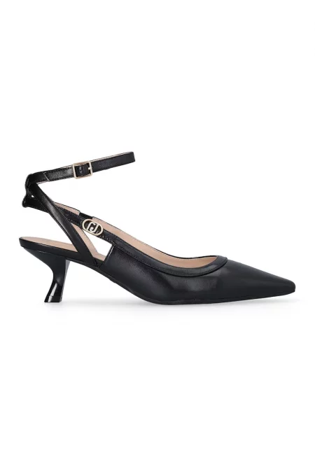 Кожени обувки с котешки ток - Черен