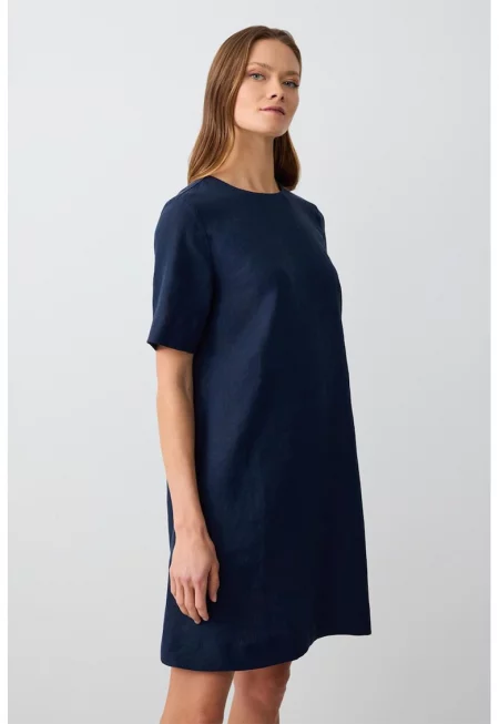 Ленена къса рокля - Тъмносин