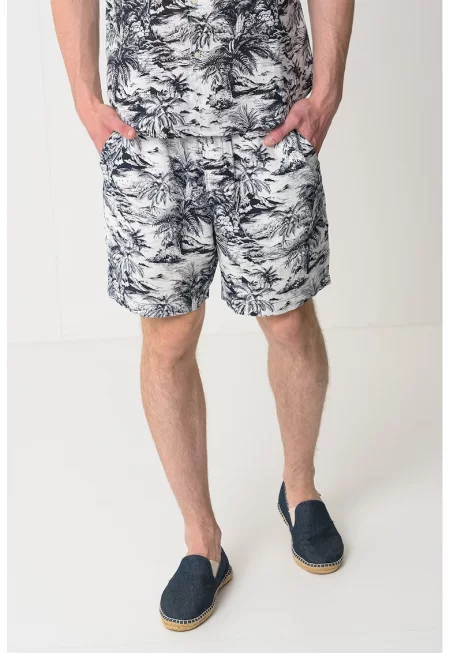 Ленени бермуди Mercer - Мръснобял/Тъмносин