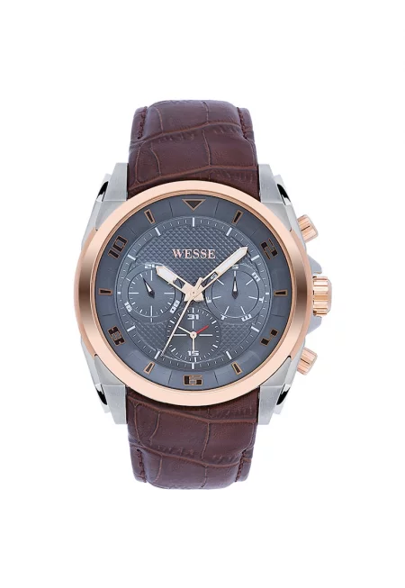 Мъжки часовник  модел WWG400201L - сребрист - кафява каишка - водоустойчивост 5 ATM - кварцов механизъм