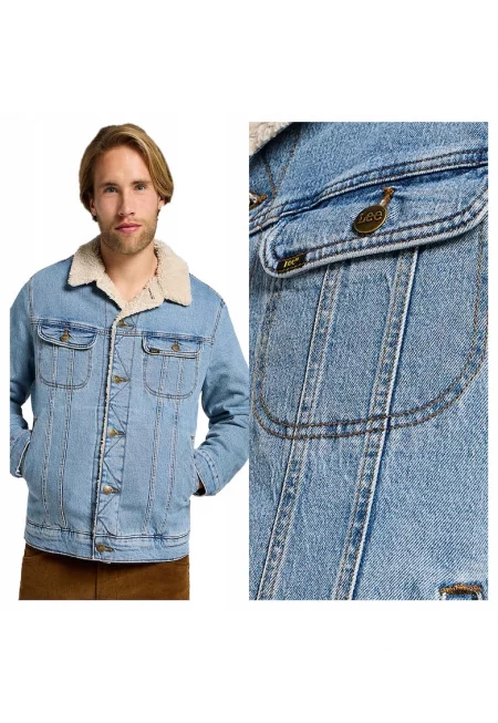 Мъжко яке -  Sherpa Jacket - Regular Fit - Класически дизайн - Дълги ръкави - 2 джоба - Копчета - Памук - M INTL - Син