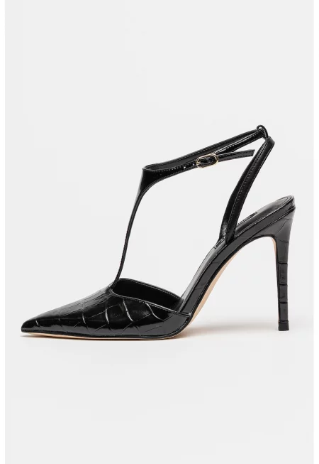 Обувки от еко кожа с ток стилето - Черен