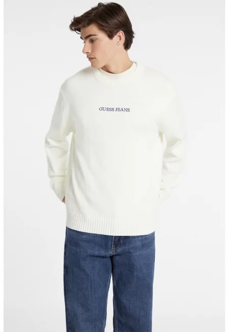 Памучен пуловер с бродирано лого