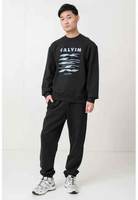 Памучен суитшърт с лого - Черен/Прашно синьо