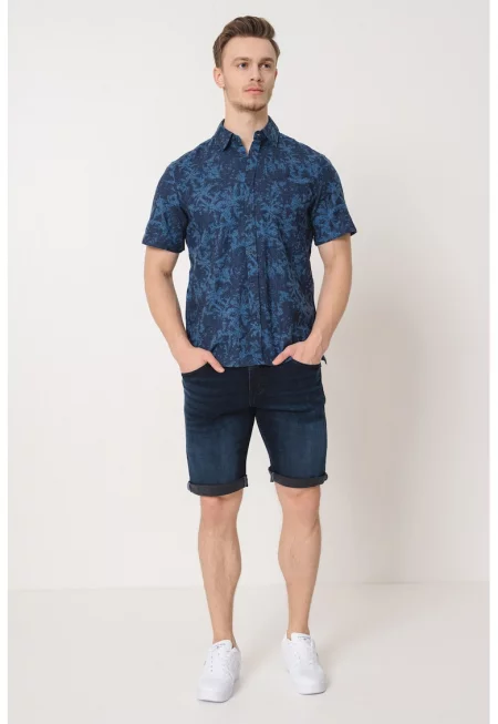 Памучна риза с шарка - Син/Тъмносин
