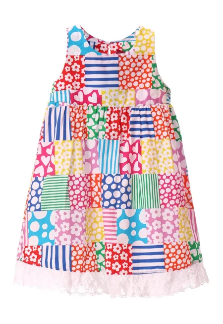 Памучна рокля с принт - Многоцветен