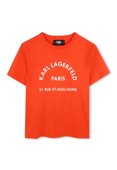 Памучна тениска с лого - Бял/Мандарина