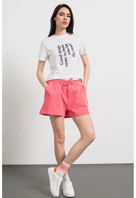 Памучна тениска с принт - Бял/Черен