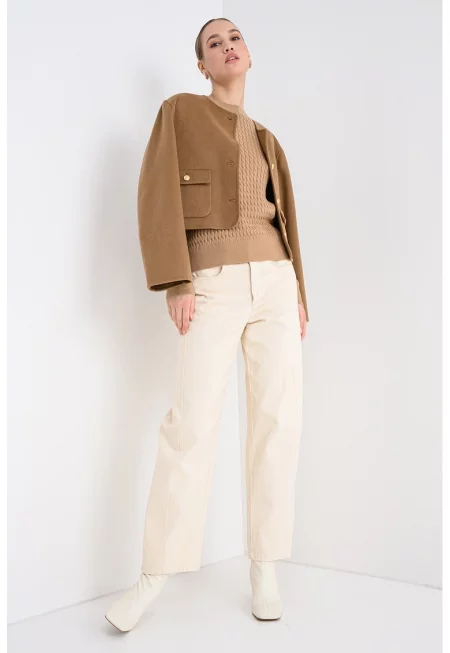 Плетен пуловер от органичен памук - Карамел