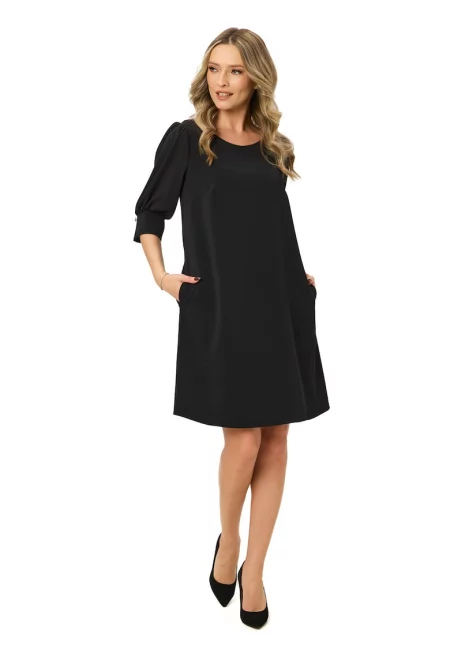 Права рокля със странични джобове - Черен