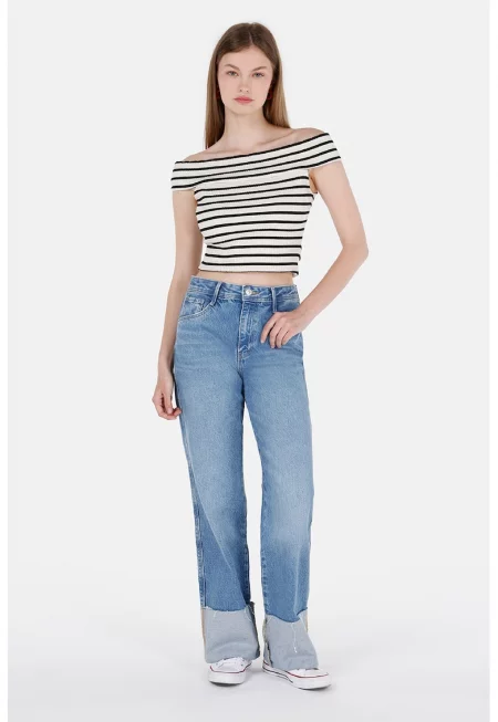 Прави дънки с висока талия - Кралско Синьо