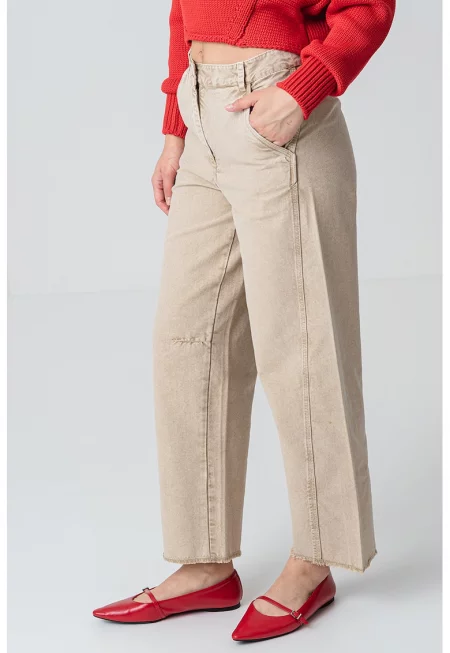 Прави дънки със средна талия - Бежов