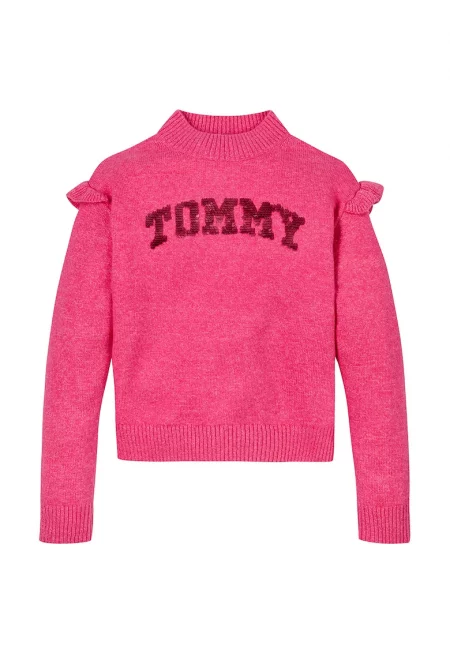 Пуловер с лого от пайети - Яркорозово