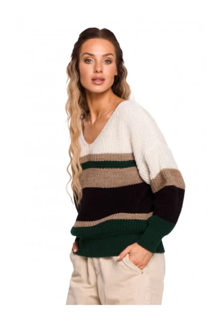 Раиран пуловер  Акрил - Найлон - Бял - Бежов - Зелен - 6548992