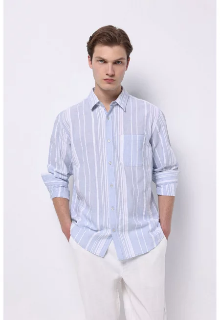 Раирана риза от памук и лен