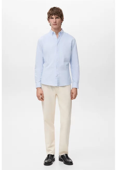 Раирана слим риза с яка с копчета - Бял/Лавандула