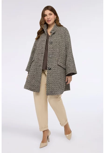 Разкроено палто с вълна - Зелен/Черен/Бежов