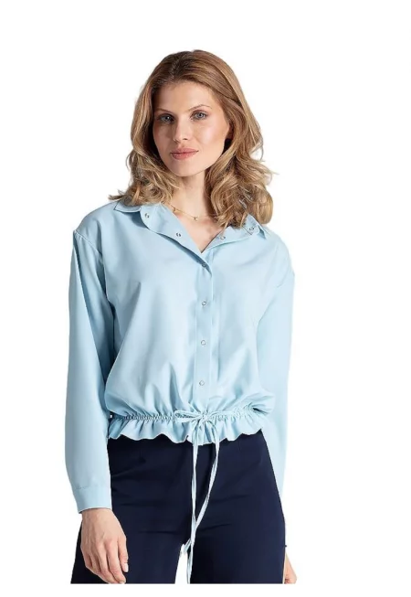 Риза  M647 - синя - с дълъг ръкав - полиестер и еластан