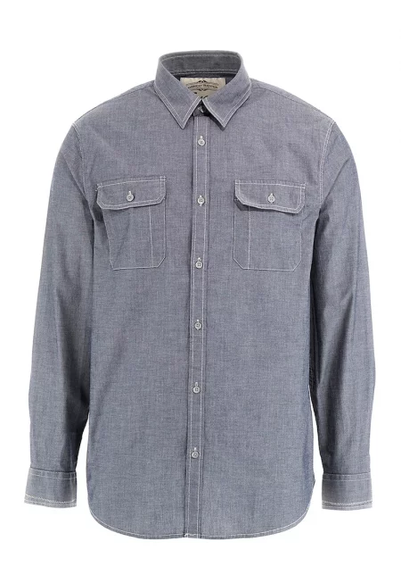 Риза с дълги ръкави и изчистен десен - Син меланж