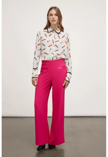 Риза с контрасти - Черен/Аленочервен/Мръснобял