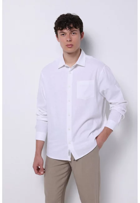 Риза с лен с дълги ръкави